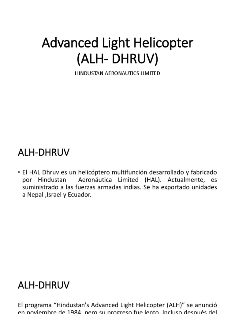 Advanced Light Helicopter (ALH- DHRUV) | Aviación | Aeronave