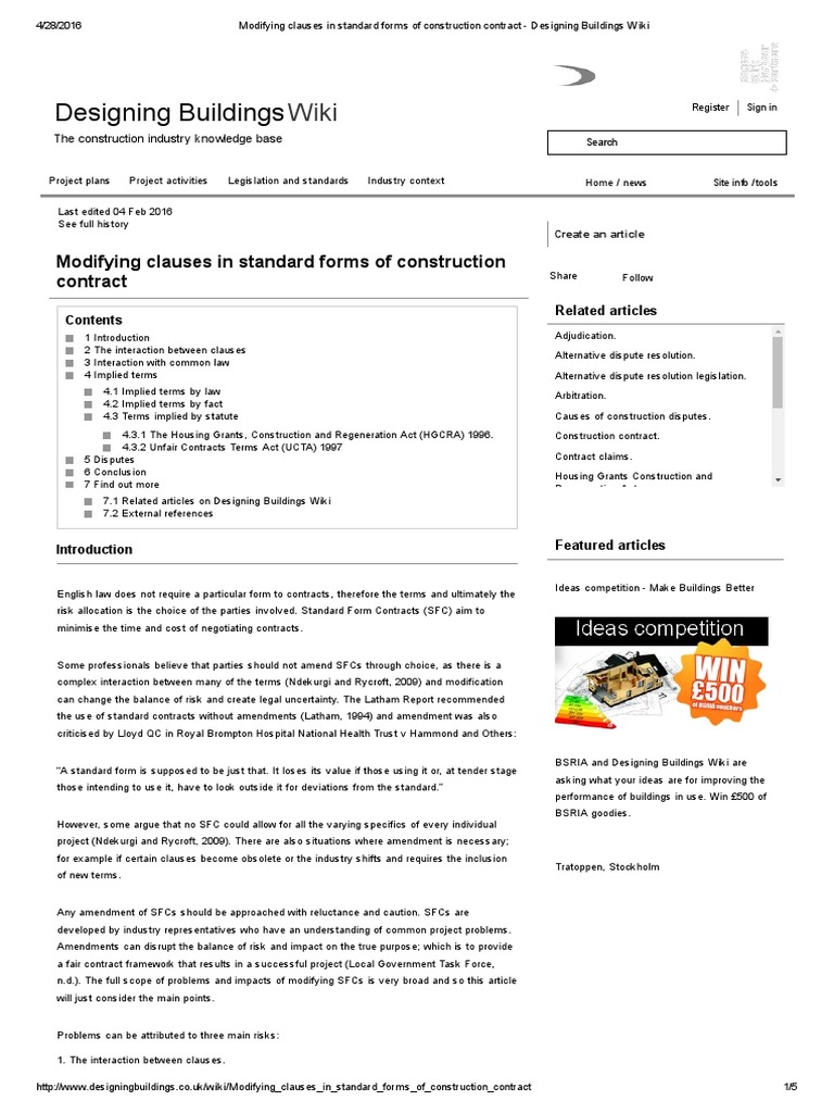 Modifying Clauses in Standard Forms of Construction Contract | PDF ...