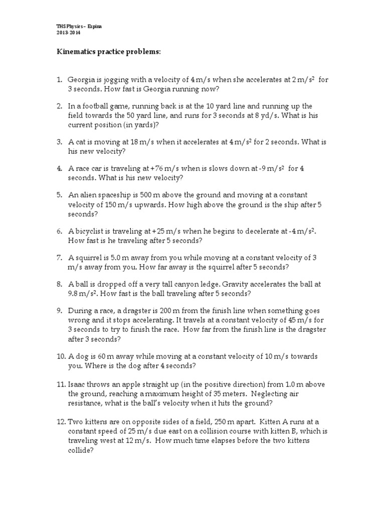 Worksheets Velocity Worksheet 1 d kinematics practice packet pdf acceleration speed