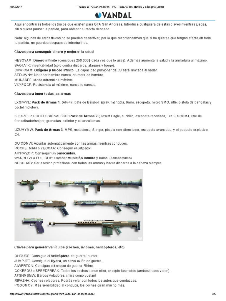 Trucos GTA San Andreas PC PDF Archivo de computadora Robo