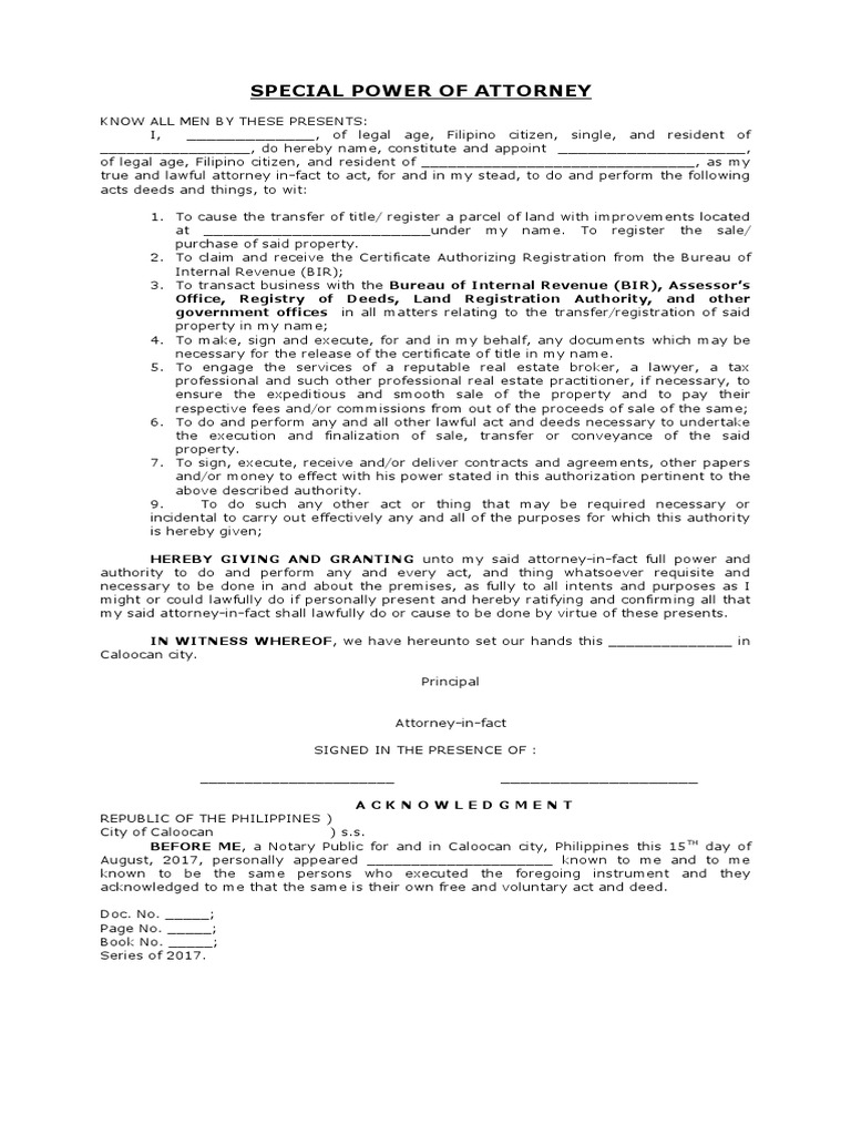 Title Transfer Spa | PDF | Power Of Attorney | Deed
