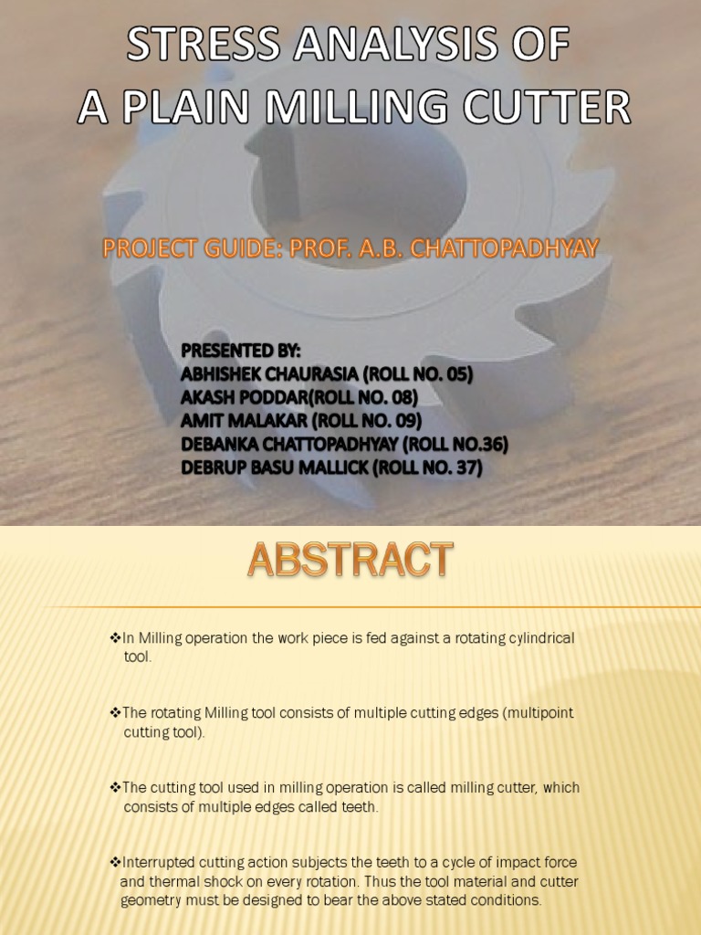 Stress Analysis of A Plain Milling Cutter PDF Metalworking Industries