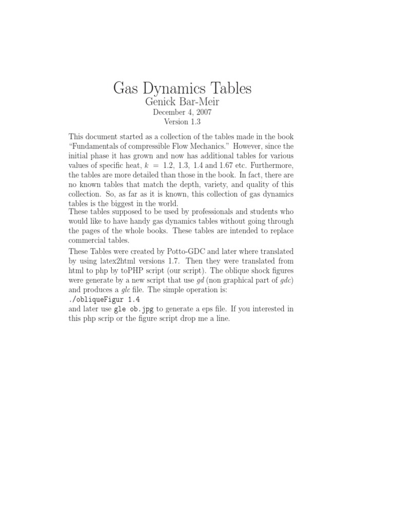 tableGasDynamics PDF | PDF | Compressible Flow | Shock Wave