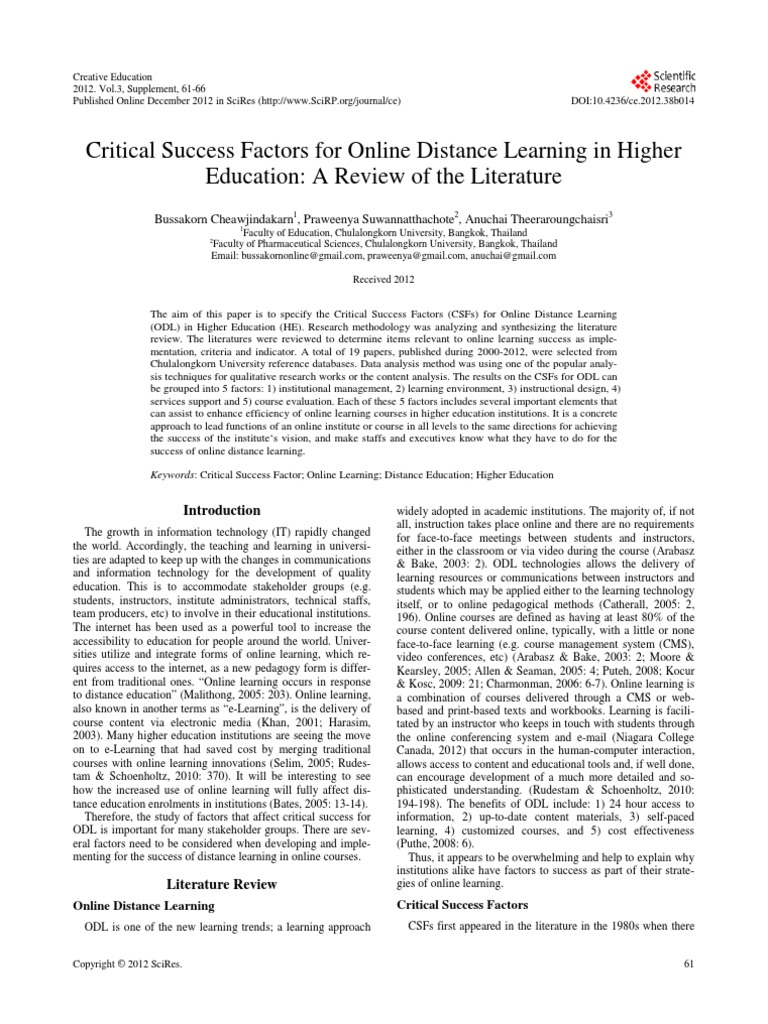 Critical Success Factors in Online Education | PDF | Educational ...