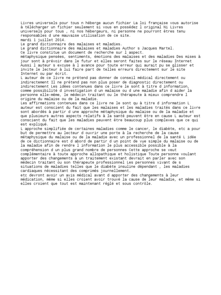 Le Grand Dictionnaire Des Malaises Et Maladies Pdf Gratuit