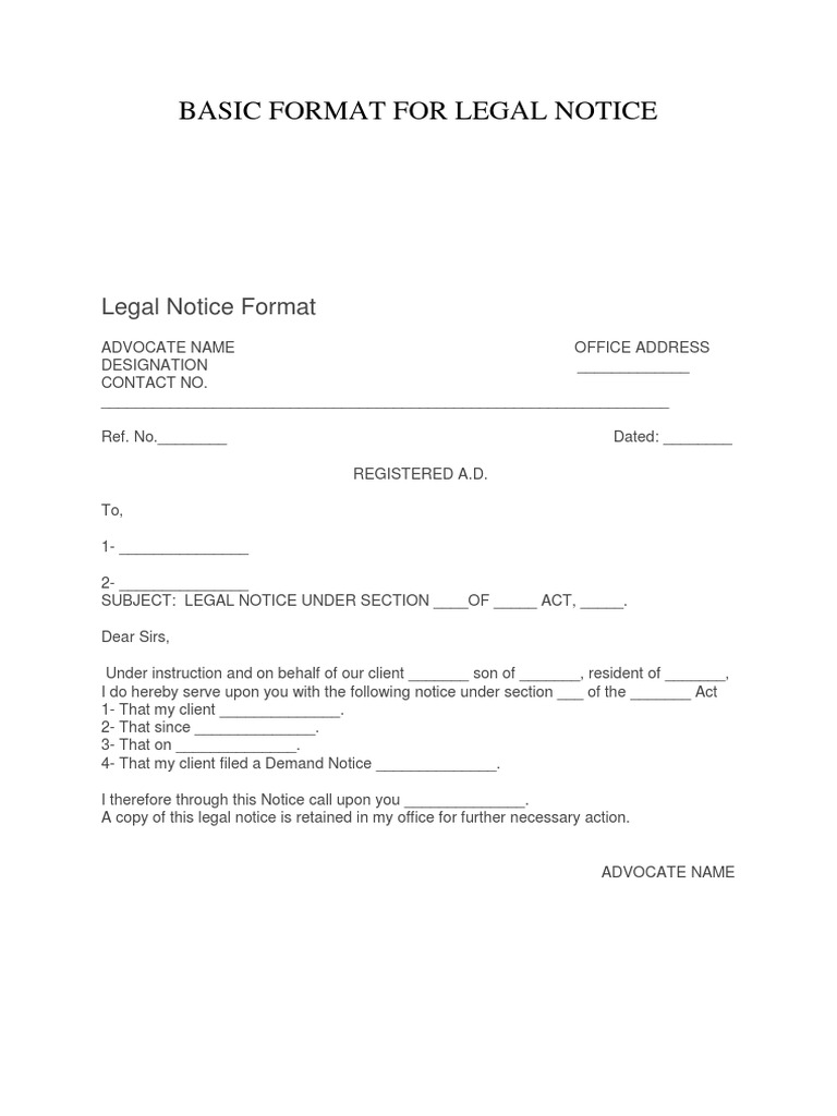 Basic Format For Legal Notice PDF
