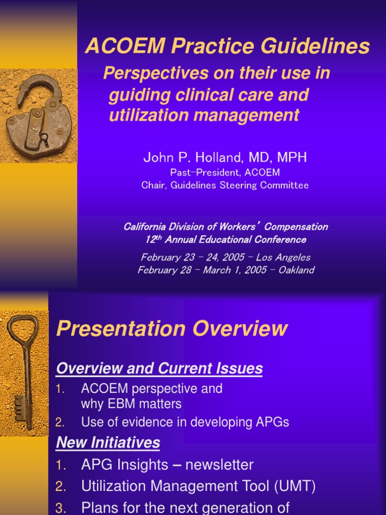 ACOEM Practice Guidelines: Perspectives On Their Use in Guiding ...