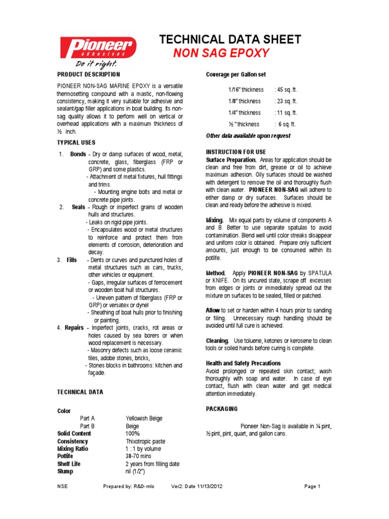 Non Sag Epoxy: Technical Data Sheet | PDF | Fiberglass | Industries