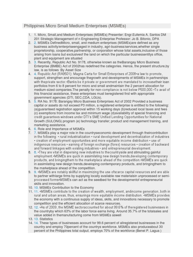 Philippines Micro Small Medium Enterprises | PDF | Small And Medium ...