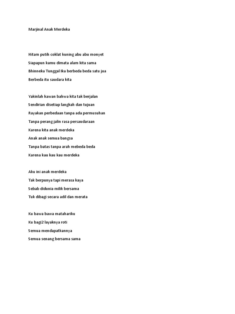 Lirik Lagu Anak Merdeka