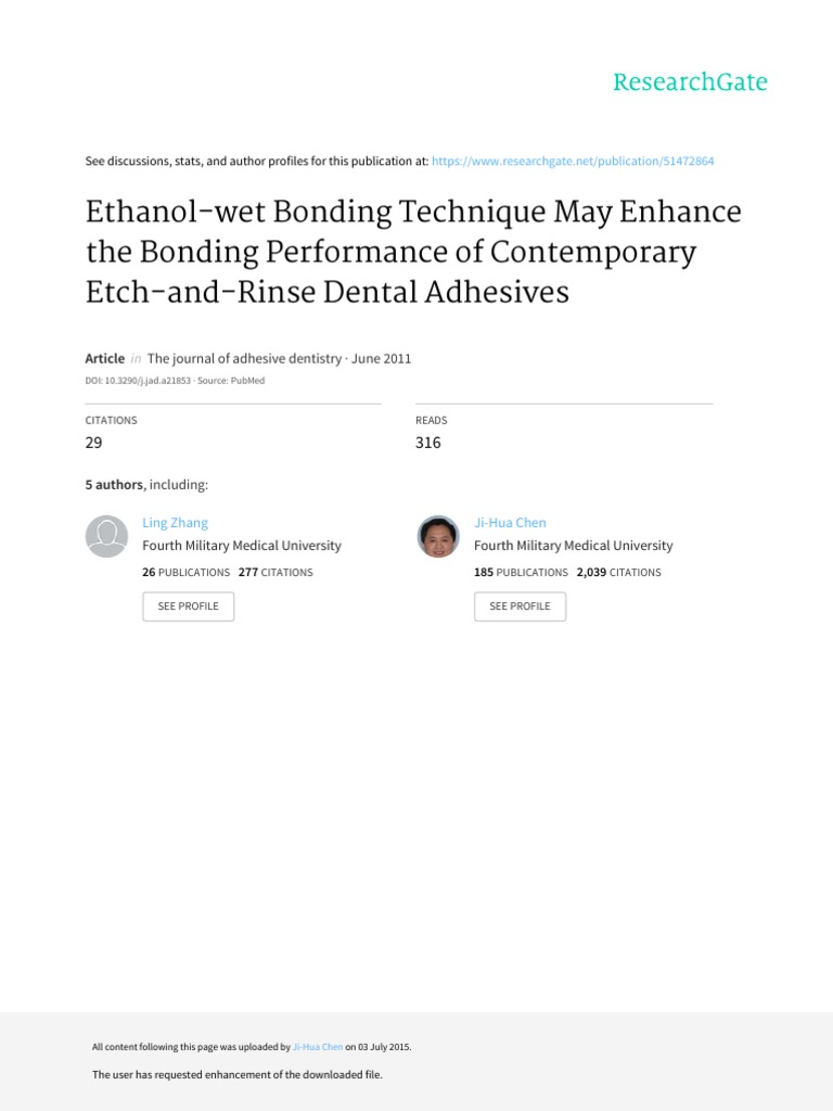 EthanolWet Bonding Technique May Enhance The Bonding Performance of