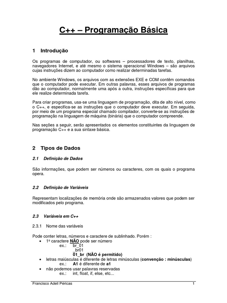 Guia Básico de Programação em C++ | PDF | C ++ | C (linguagem de ...