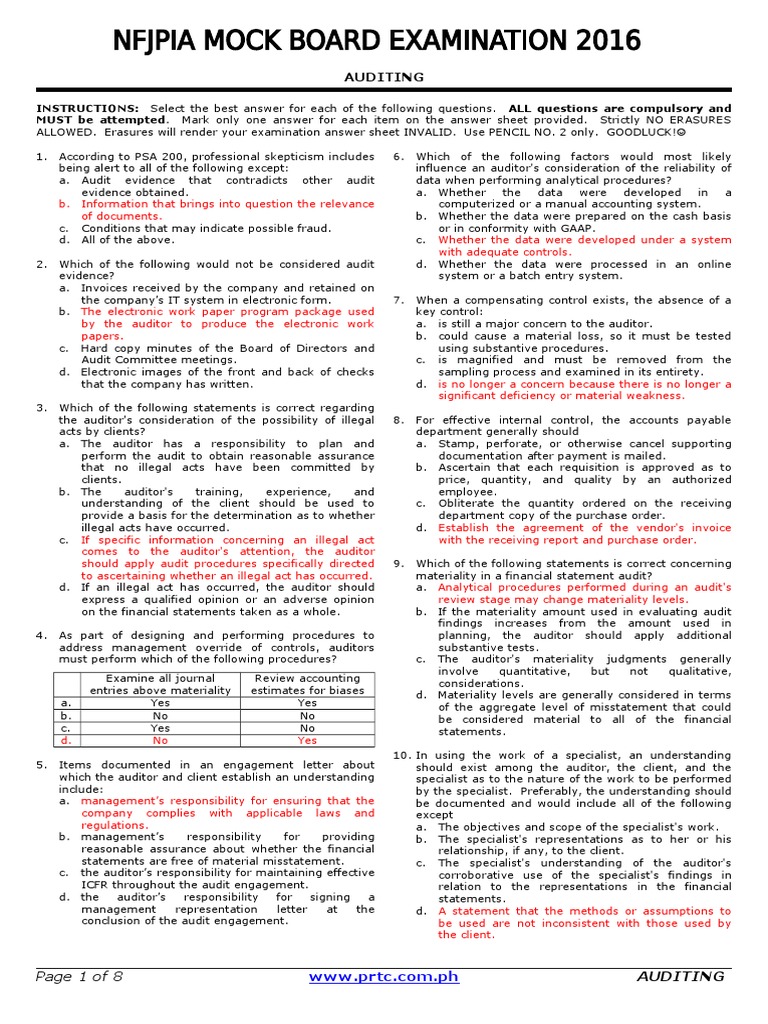 Auditing Mock Board Exam Questions | PDF | Financial Audit | Financial ...