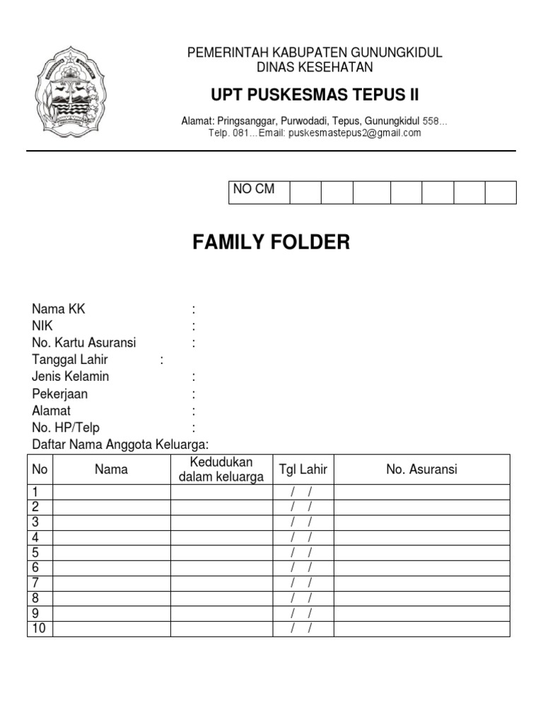 Format Folder Keluarga Puskesmas Tepus II | PDF