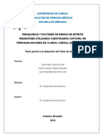 Prevalencia Y Factores de Riesgo de Artritis Reumatoide Utilizando Cuestionario Copcord, en Personas Mayores de 18 Años. Cuenca, Ecuador, 2014