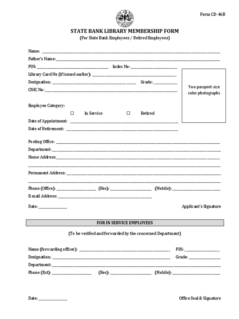 State Bank Library Membership Form: For in Service Employees | PDF ...