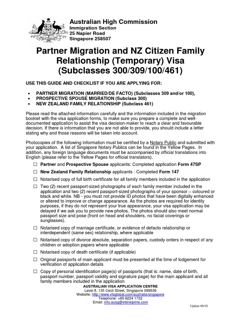 Diac Checklist Migration Partnerfamily Permanent Residence United States Travel Visa