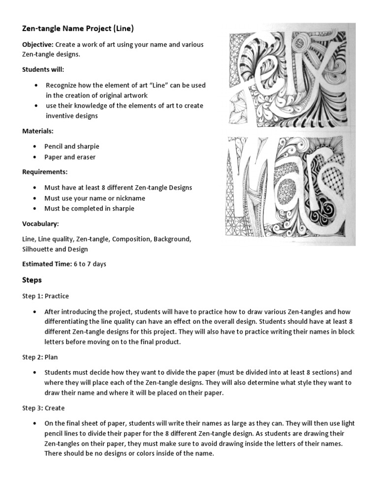 Zentangle Name Project Pdf Paper