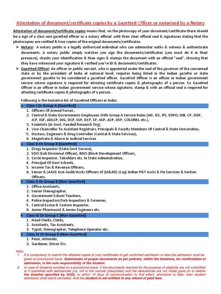 Gazetted Officer Document Attestation Guide | PDF | Notary Public ...