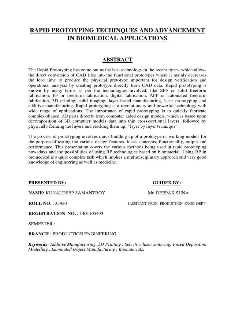 Advances in Rapid Prototyping for Biomedicine | PDF
