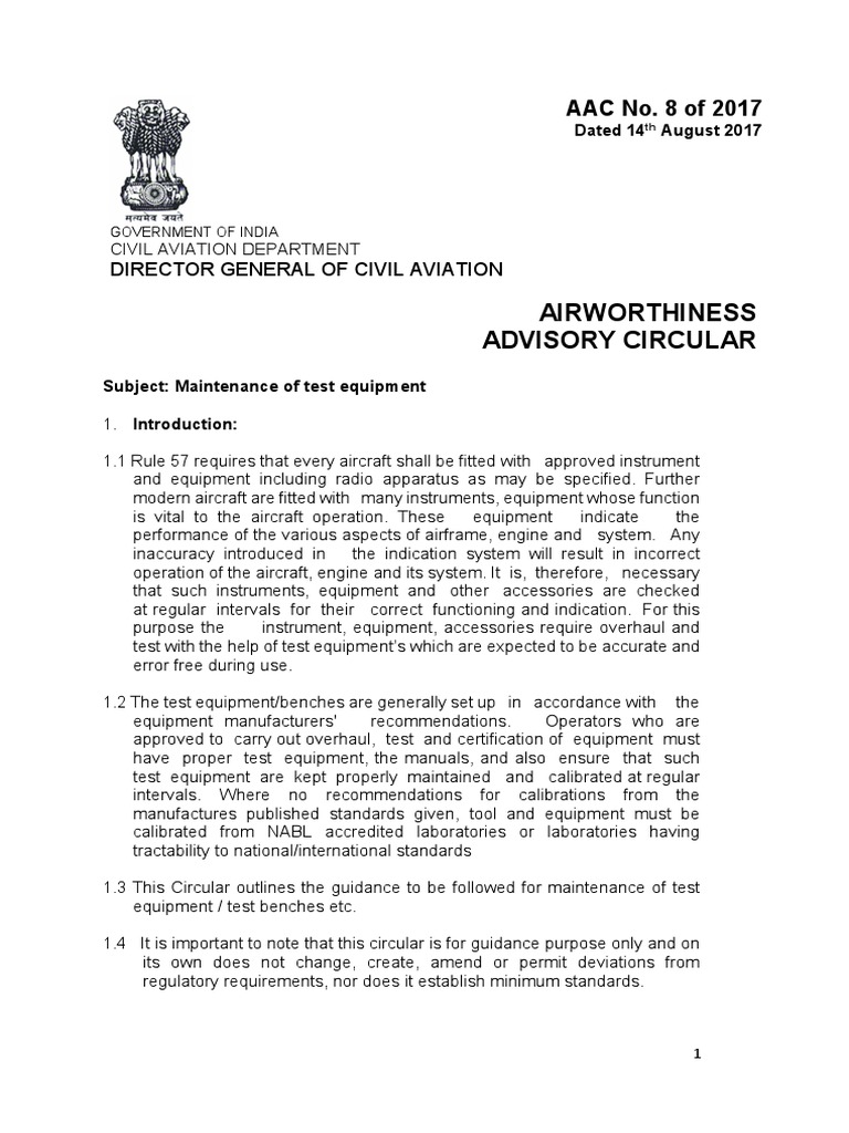 Airworthiness Advisory Circular Director General of Civil Aviation PDF Calibration
