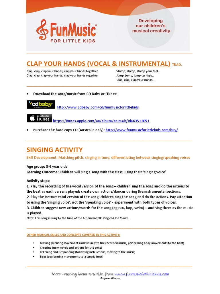 Clap Your Hands Vocal And Instrumental Singing Eylf Singing Songs