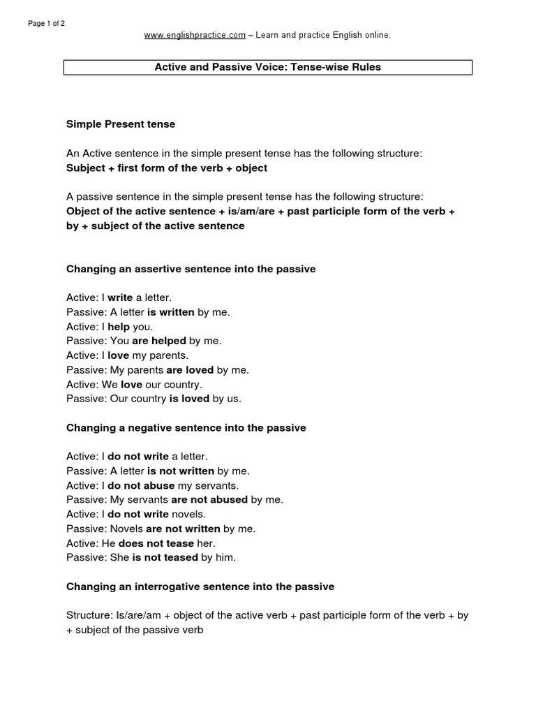 Active Passive Voice Tensewise Rules | PDF | Verb | Morphology