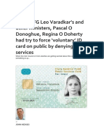 EU and FG Leo Varadkar's and Other Ministers, Pascal O Donoghue, Regina O Doherty Had Try To Force Voluntary' ID Card On Public by Denying Services