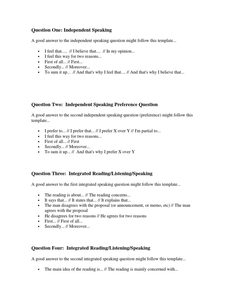 Speaking and Writing TOEFL Templates PDF Essays Paragraph