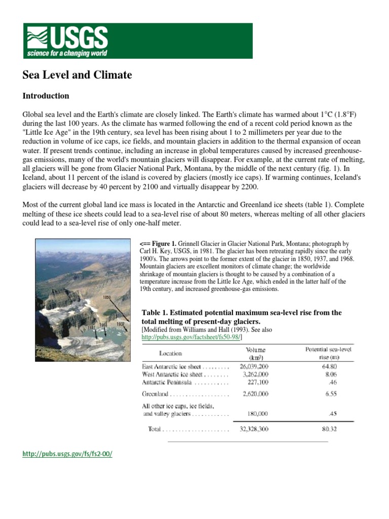 Usgs Article Sea Level Rise Pdf Sea Level Rise Climate Change