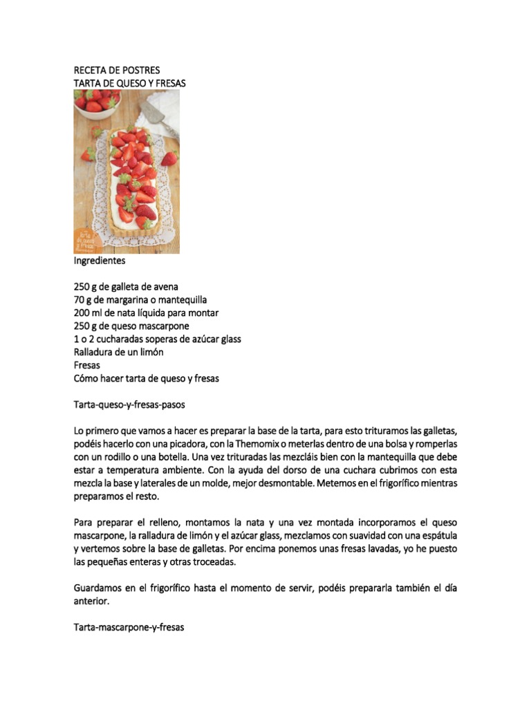 Recetas de Postres Variados y Deliciosos | PDF | Postres | Tarta de queso