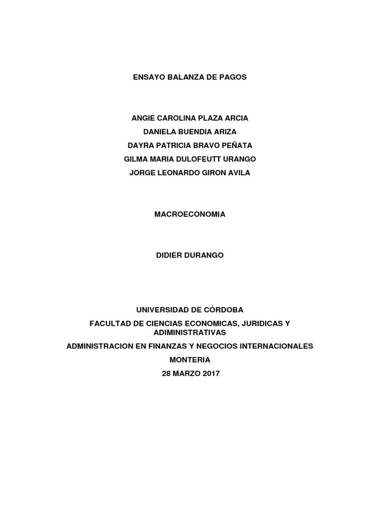 Ensayo Balanza de Pagos Balance de pagos Economía mundial
