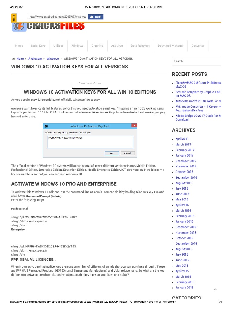 Windows 10 Activation Keys For All Versions Original Equipment Manufacturer Windows 10