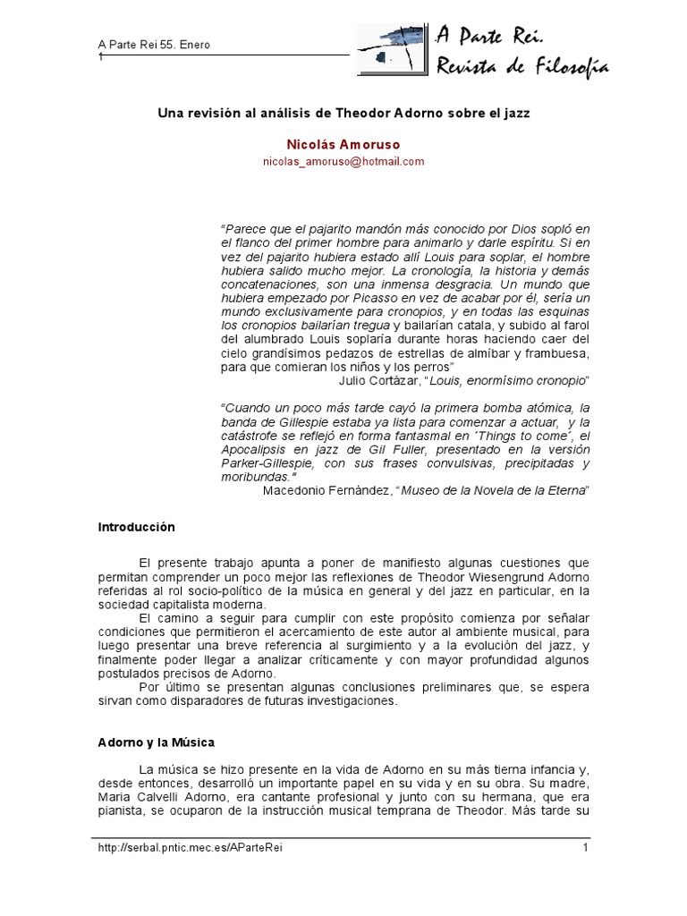 Adorno Sobre El Jazz PDF PDF
