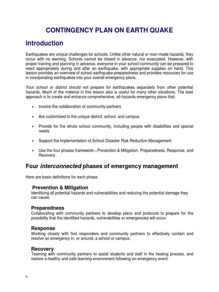 Contingency Plan On Earth Quake PDF Emergency Management Emergency