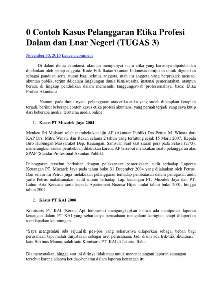 Contoh Kasus Pelanggaran Etika Profesi Dalam Dan Luar Negeri Pdf