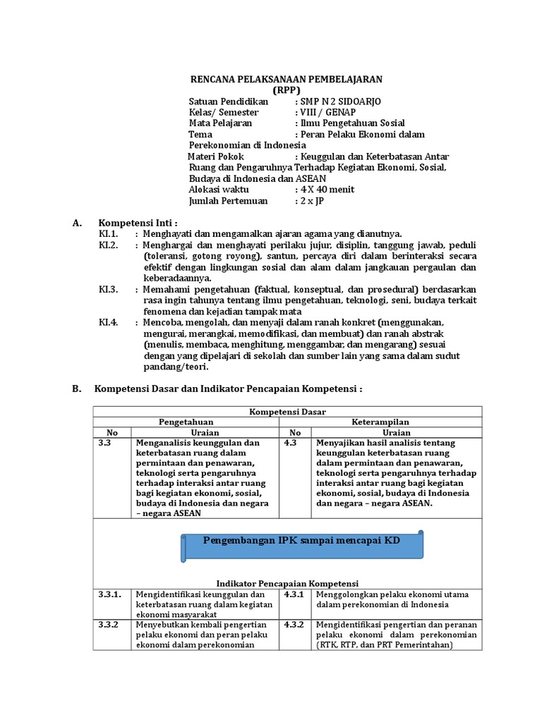 Rpp Ips Kur 2013 Kelas 8 Bab Iii Tp 2016 2017 Semester Genap