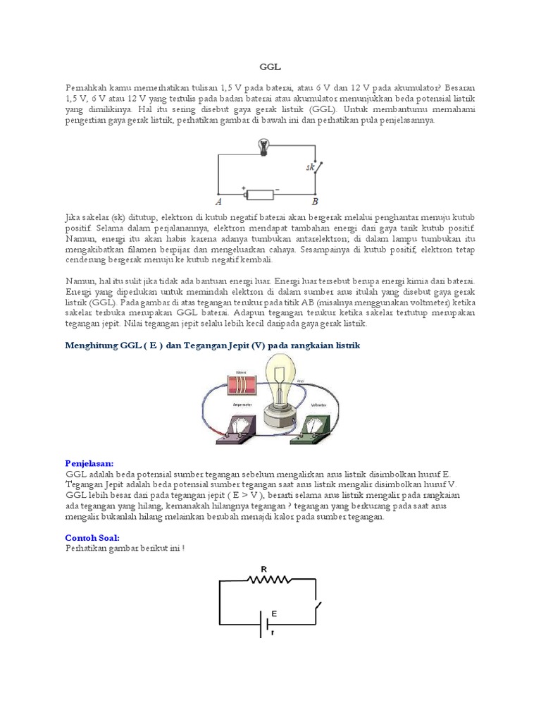 Menghitung Ggl E Dan Tegangan Jepit V Pada Rangkaian Listrik