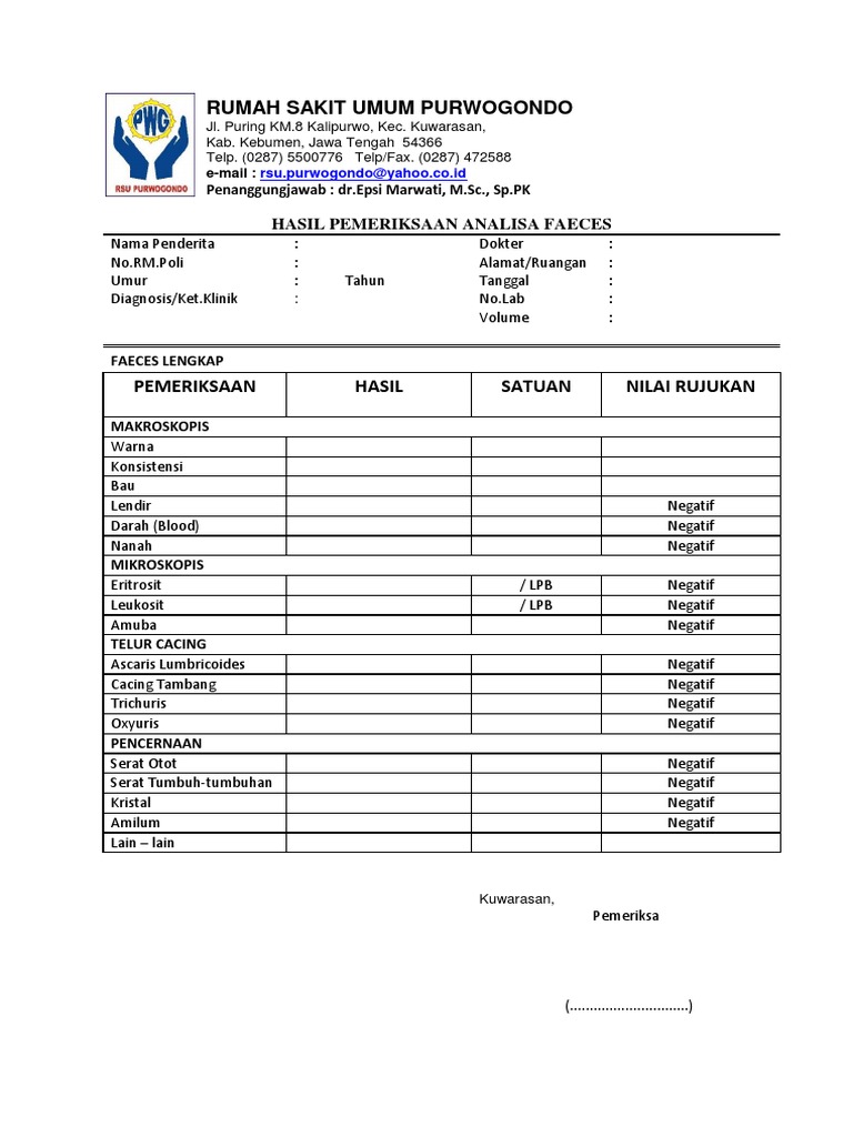 Hasil Pemeriksaan Analisa Feses | PDF