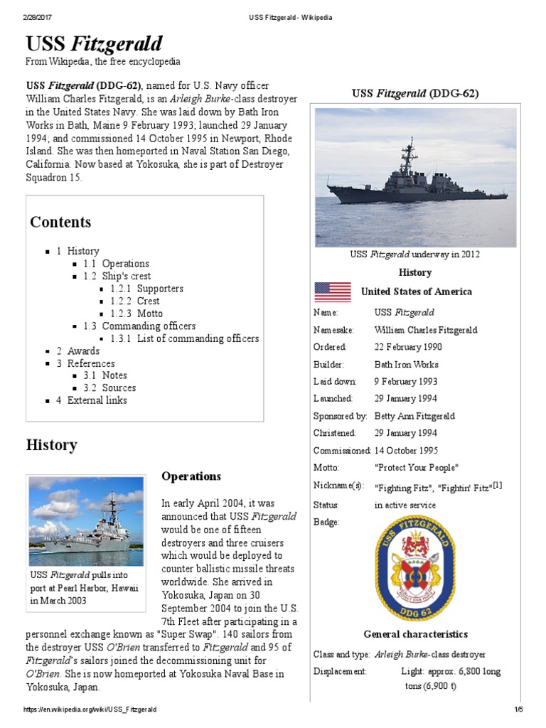 Uss Fitzgerald Wikipedia Pdf Warships Naval Warfare