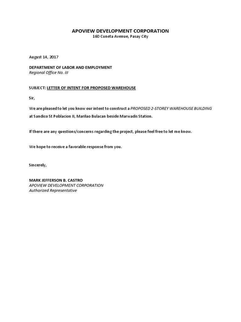 Dole Sample Letter Of Intent Sample - vrogue.co