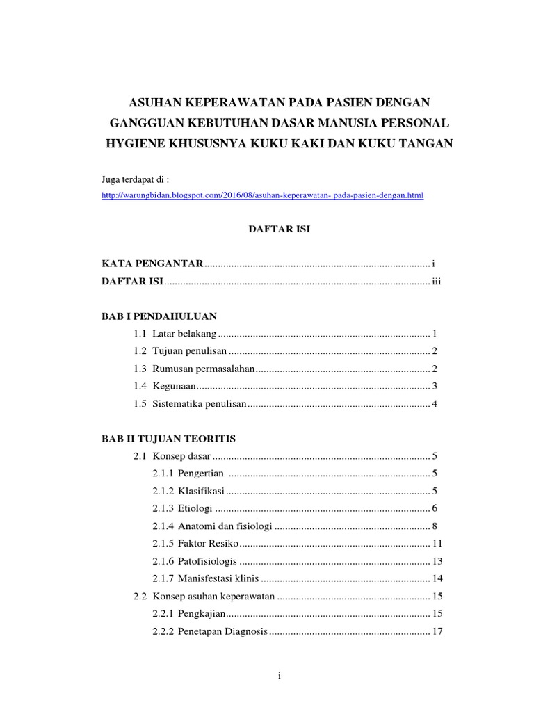 Asuhan Keperawatan Pada Pasien Dengan Gangguan Personal Hygiene Kuku Kaki Dan Kuku Tangan