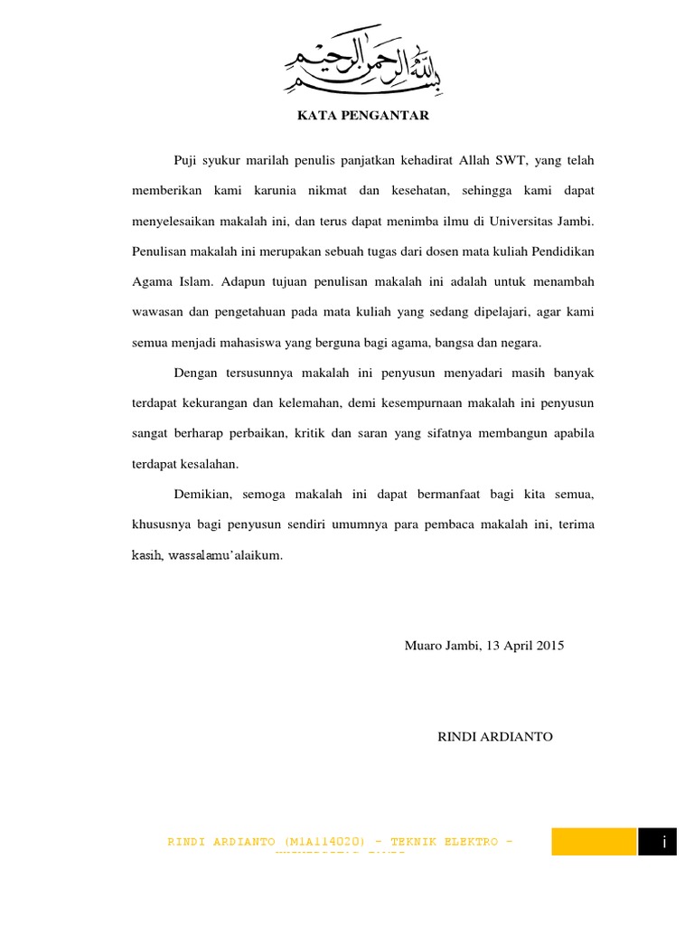 Contoh Kata Pengantar Makalah Agama Islam PDF