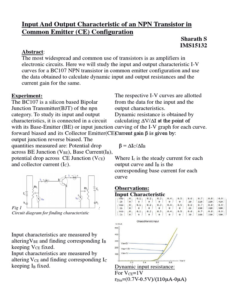 Characterization of Input and Output Properties of an NPN Transistor in ...