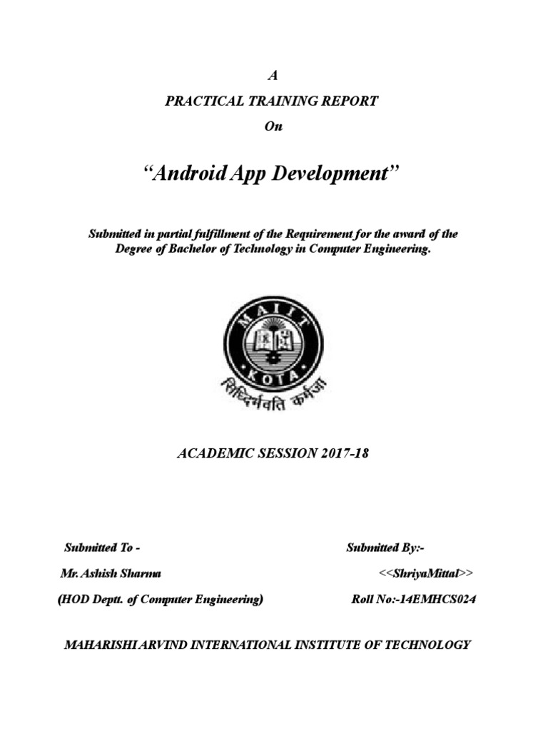 "Android App Development": A Practical Training Report On | PDF