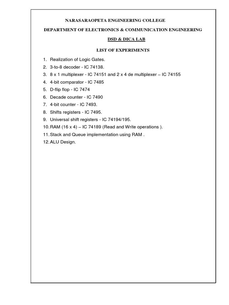 DSD Dica Lab Manual PDF Electrical Circuits Computer Engineering