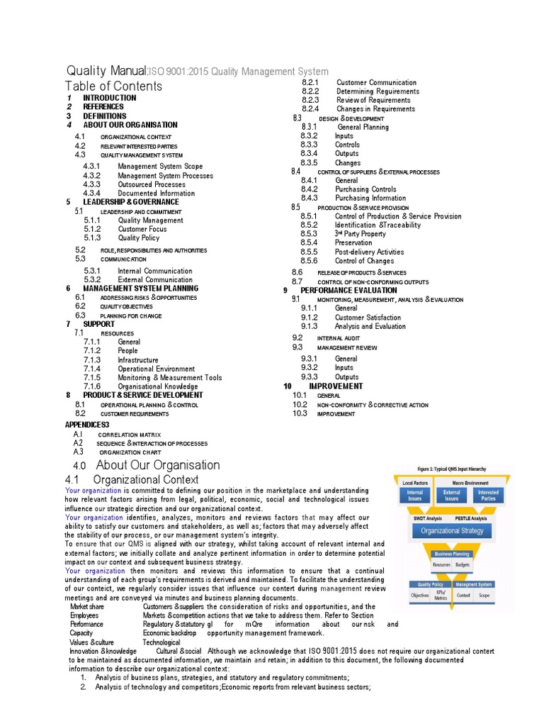 ISO 9001:2015 Quality Manual Template | PDF | Quality Management ...