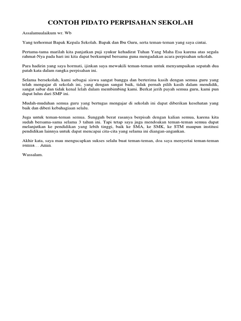 Contoh Pidato Perpisahan Sekolah  PDF