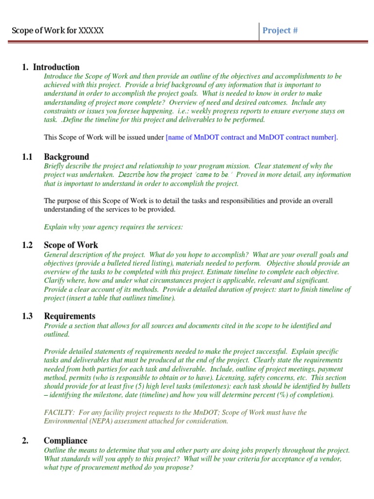 Sample Scope Of Work PDF National Environmental Policy Act Government