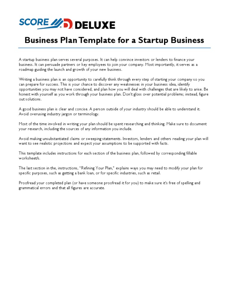 score's business plan template for startups
